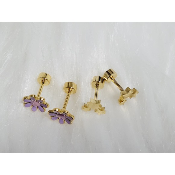2 Sets of Star and Purple Flower Style Stainless Steel Earrings  02034 - Picture 10 of 10